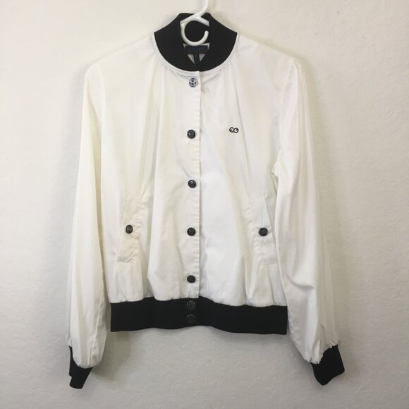 Escada Sport Bomber Jacket Womens Size 36 White Black Collar Balloon Sleeve - Picture 1 of 16